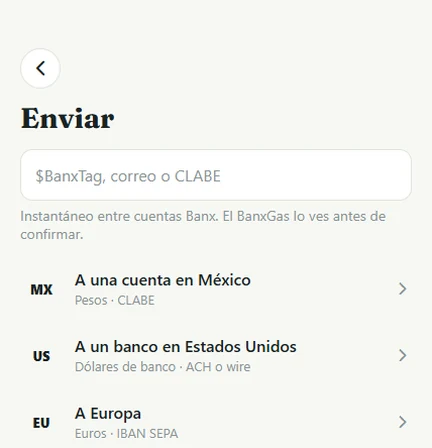 Enviar en la app Banx
