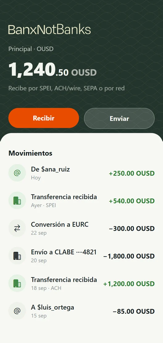 Inicio de la app Banx